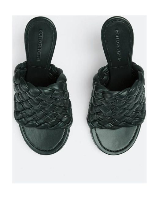 Bottega Veneta Green Dot Wave Intreccio Pleated Mules