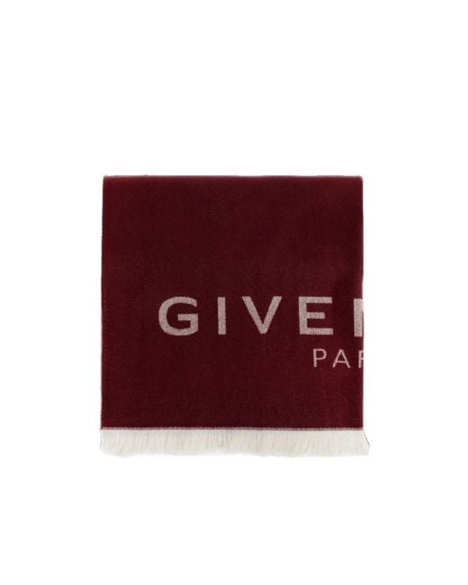 Givenchy Red Logo Fringe Scarf