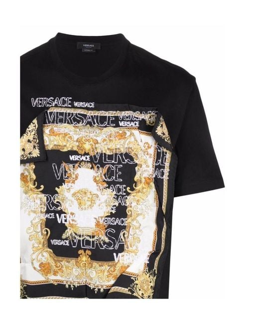 Versace Black Baroque-Patch Crewneck T-Shirt for men