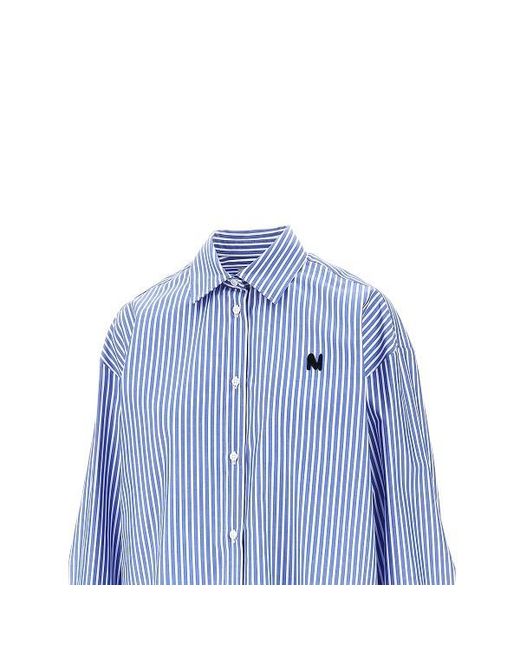 MSGM Blue Long-Sleeved Curved Hem Shirt