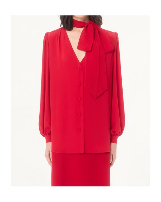 Valentino Red V-Neck Button-Up Blouse