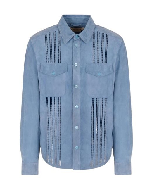 Marni Blue Cut-Out Flap-Pocket Shirt