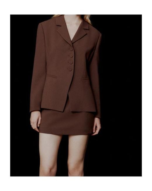 Marella Brown Semi-Fitted Envers Satin Blazer