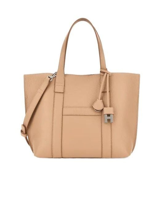 Hogan Natural Logo Embossed Top Handle Bag