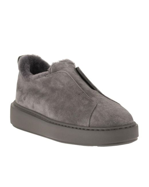 Santoni Gray Victory Slip-On Sneakers