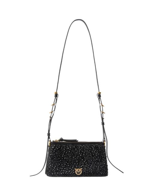 Pinko White Mini Double Bag Fully Embellished Shoulder Bag