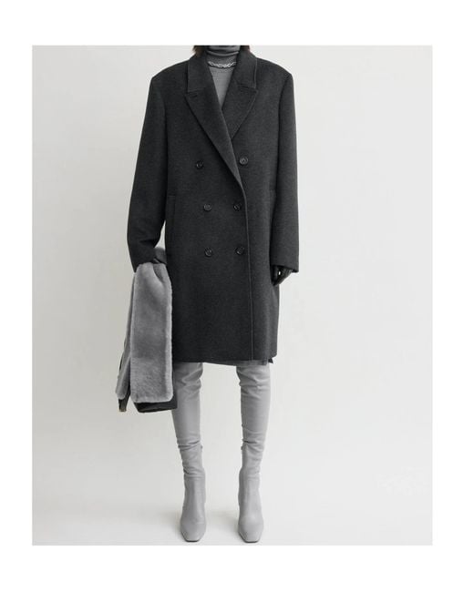 Totême Black Double-Breasted Cashmere Coat