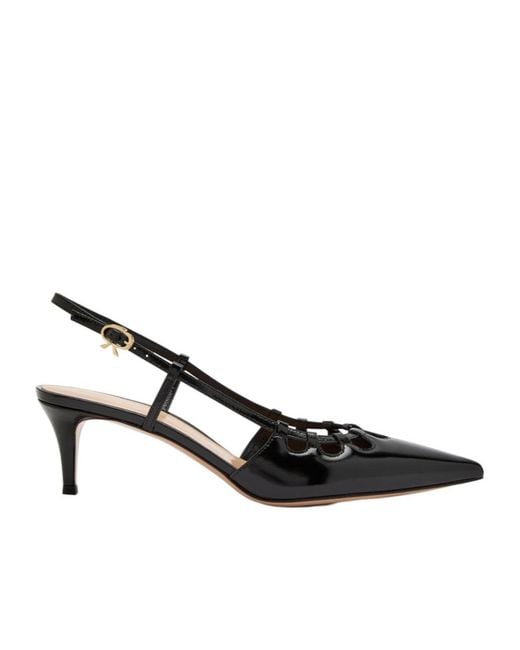 Gianvito Rossi Black Eloise 55 Cut-Out Patent Leather Slingback High-Heeled Sandals
