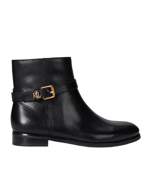 Ralph Lauren Black Leather Buckle Ankle Boots