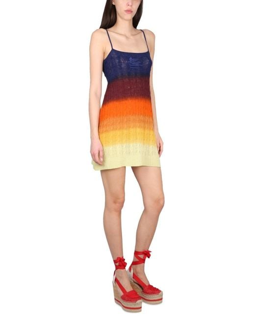 Etro Orange Spaghetti Strap Knitted Mini Dress