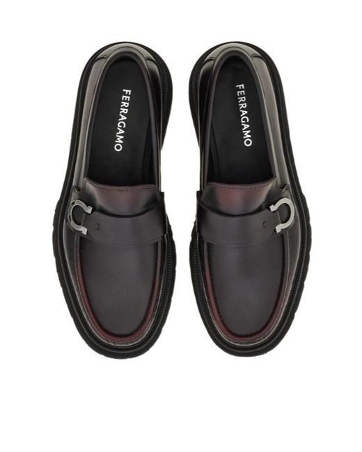 Ferragamo Black Loafer With Gancini Ornament for men