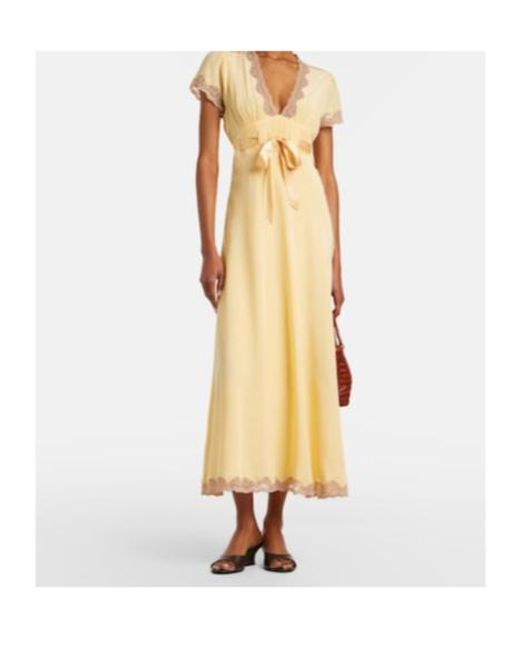Rixo Metallic Marlice Lace-Trimmed Silk Maxi Dress