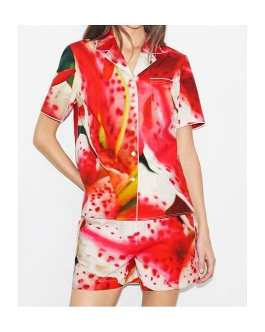 Tory Burch Red Floral-Print Shirt