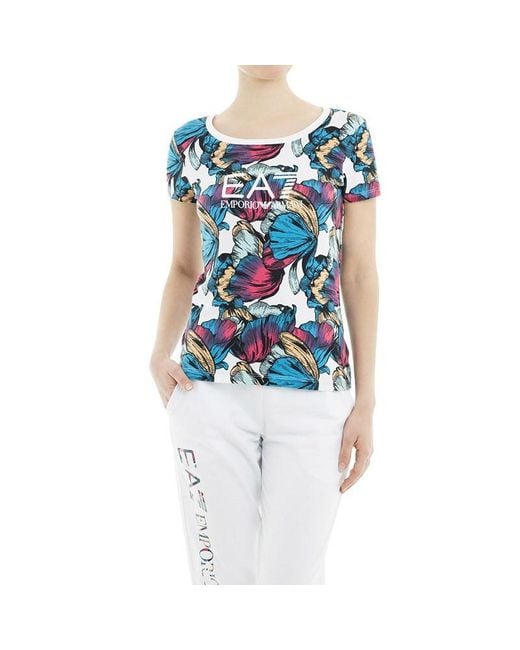 EA7 Blue Item O-Neck Short-Sleeved T-Shirt