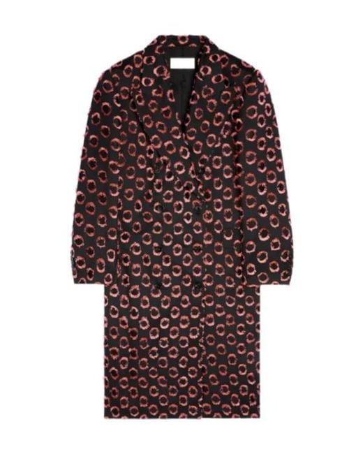 Dries Van Noten Red Double-Breasted Patterned Coat