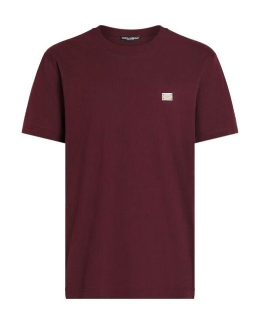 Dolce & Gabbana Red Logo-Plaque T-Shirt for men