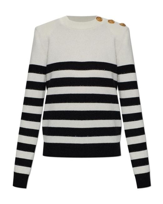 Balmain White Striped Buttoned Knit Jumper