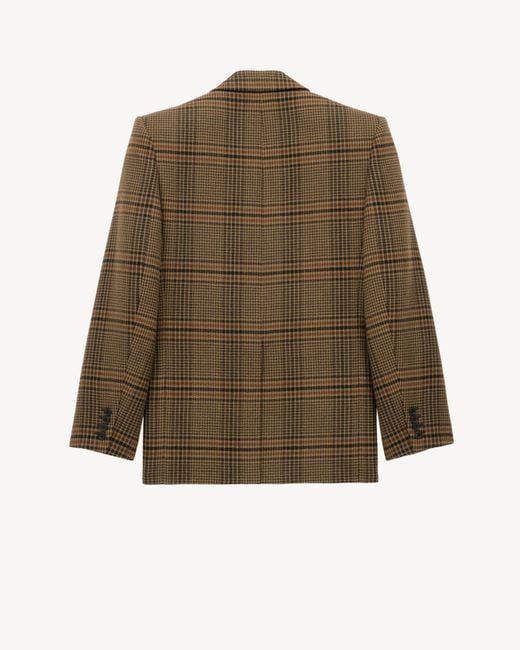 Saint Laurent Green Single-Breasted Checked Jacket