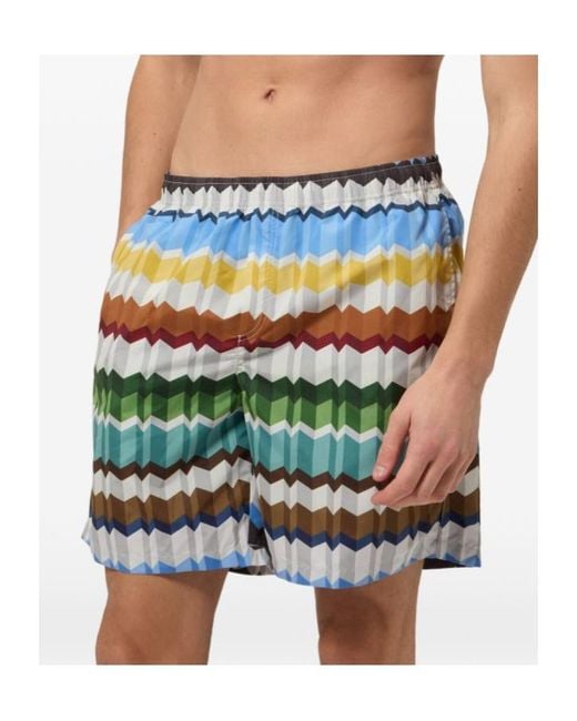 Missoni Blue Zigzag-Print Swim Shorts for men