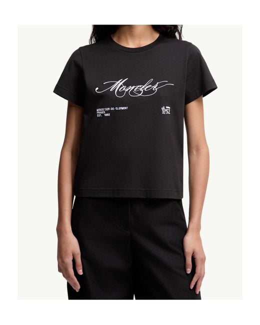 Moncler Black Logo Embroidered Crewneck T-Shirt
