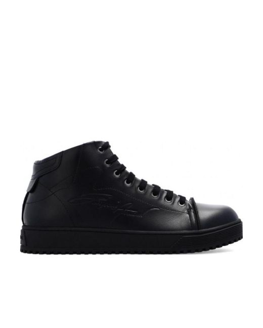 Emporio Armani Black Embossed-Logo Lace-Up Trainers for men