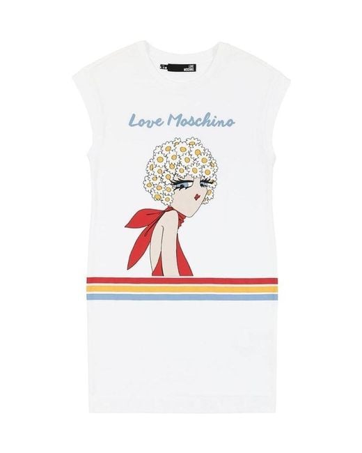 Moschino White Printed T-Shirt Dress