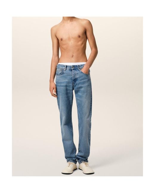 AMI Blue Logo Patch Classic Fit Jeans for men