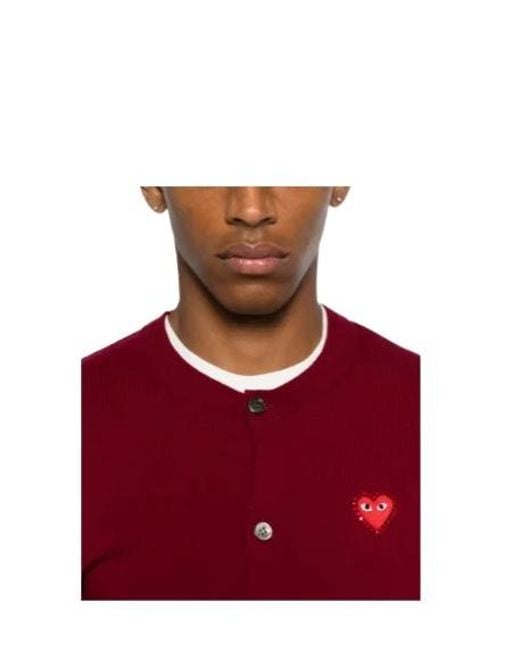 COMME DES GARÇONS PLAY Red Comme Des Garçons Play Logo Detailed Crewneck Cardigan for men