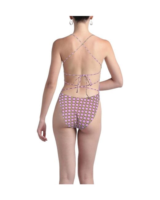 Tory Burch Red Logo-Print One-Piece Swimsuits