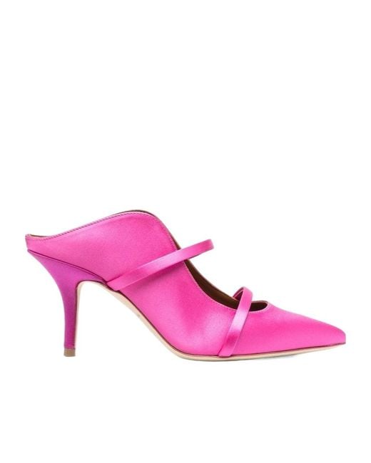 Malone Souliers Pink Satin Finish Pointed Toe Mules