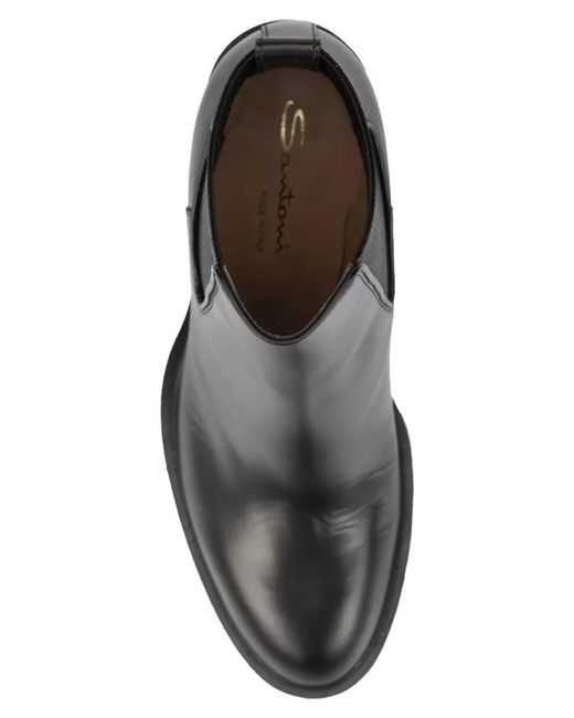 Santoni Black Round-Toed Ankle Boots