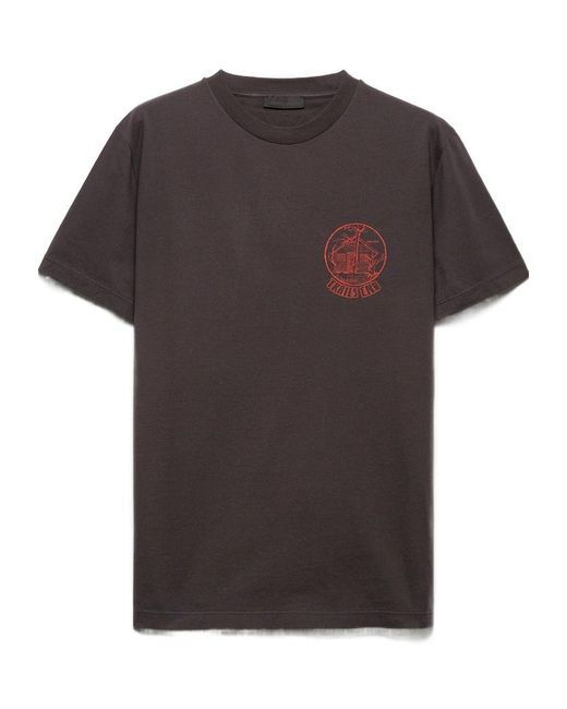 Prada Gray Printed Cotton T-Shirt for men