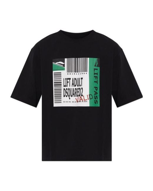 DSquared² Black Graphic-Print Loose-Fit T-Shirt for men
