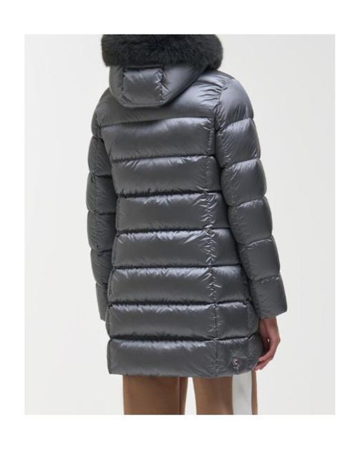 Colmar Gray Long Down Jacket With Faux Fur