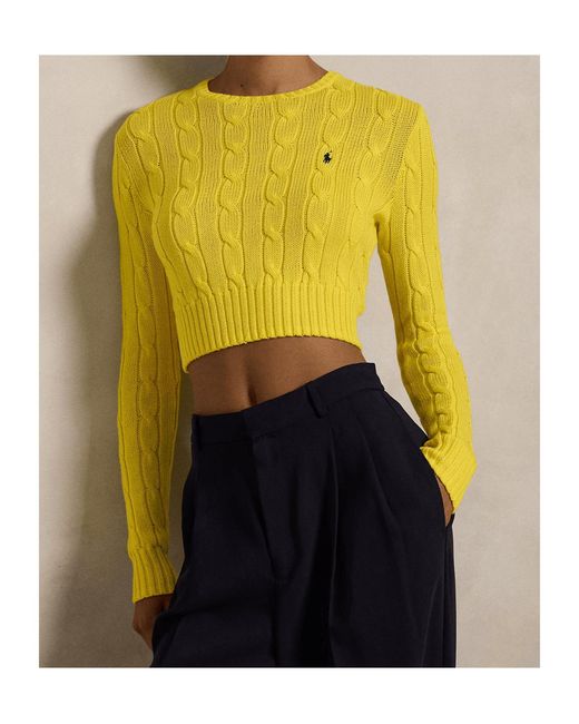 Polo Ralph Lauren Yellow Cable-Knit Cropped Jumper
