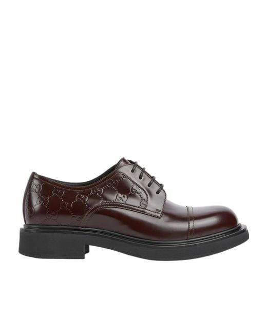 Gucci Brown Lace-Up Shoe With Gg Detail for men