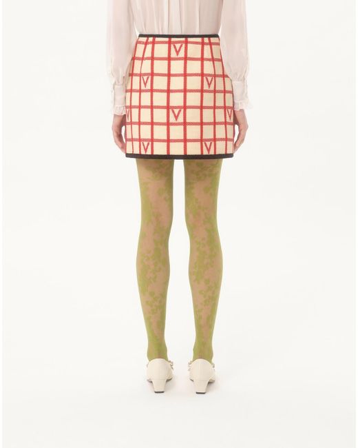 Valentino Red Grid-Patterned Bow Detailed Mini Skirt