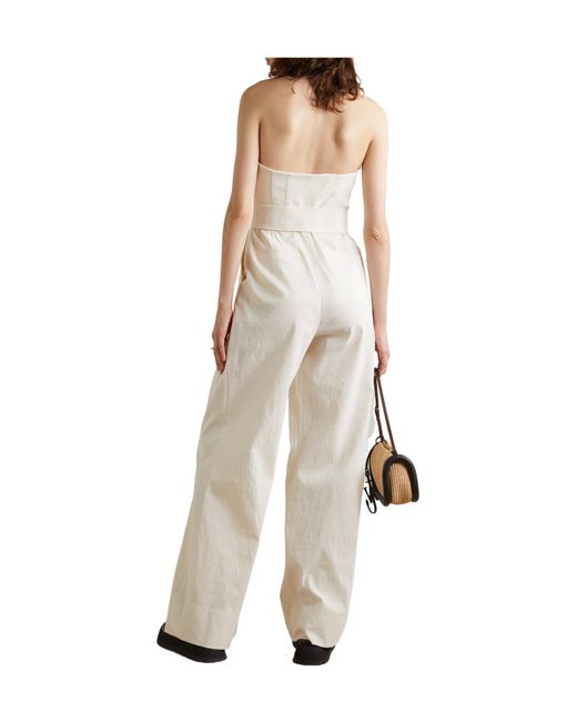 A.L.C. White Elsie Strapless Belted Linen-Blend Jumpsuit