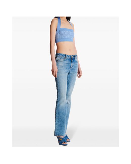 Balmain Blue Knit Halterneck Top With Pb Labyrinth Monogram