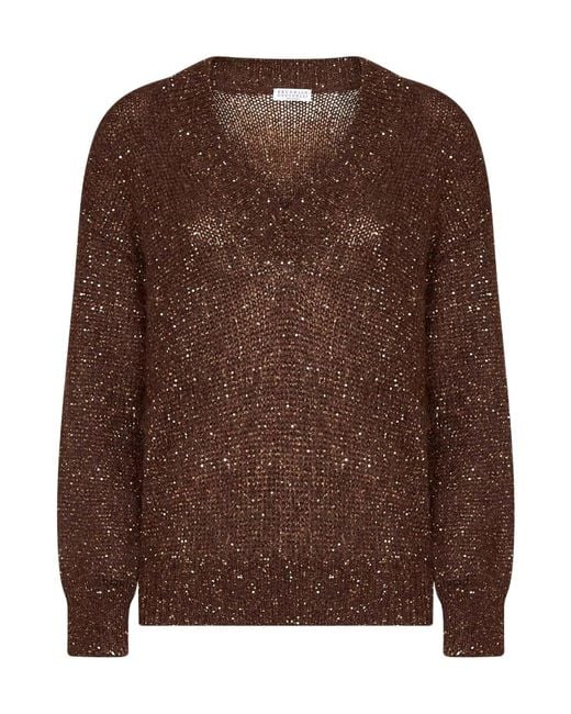 Brunello Cucinelli Brown Long-Sleeve Knit Top