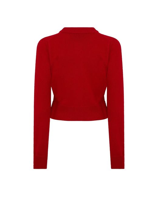 AMI Red Wool Knit Crewneck Cardigan