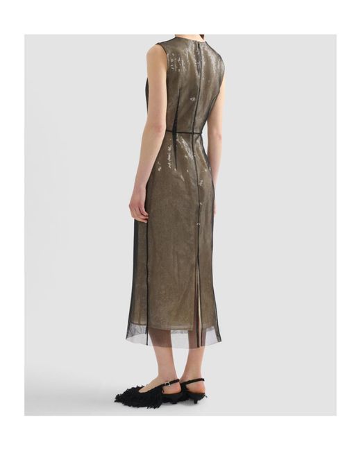 Erdem Gray Layered Embellished Sequined Tulle Midi Dress