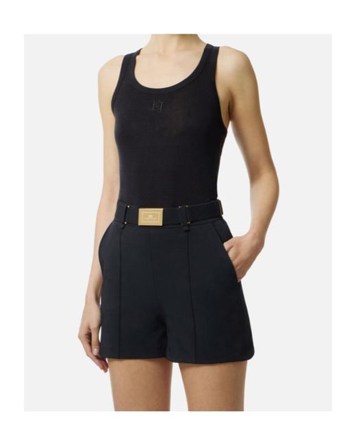 Elisabetta Franchi Black Logo Ribbed Tank Top