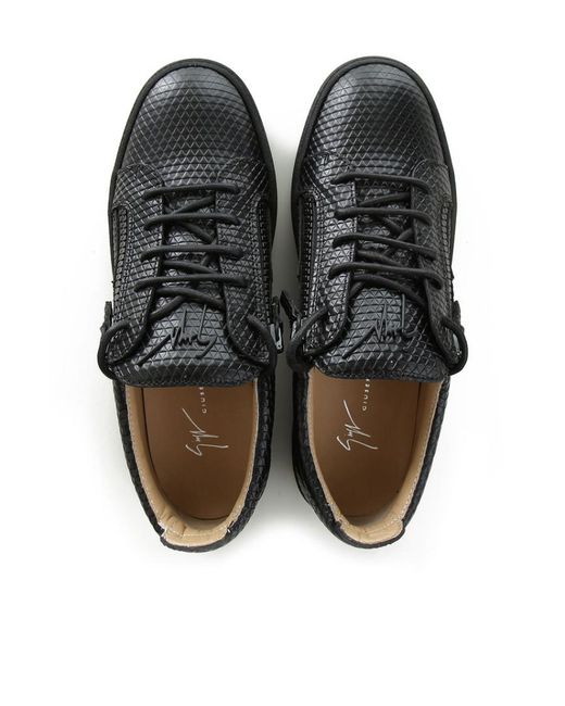 Giuseppe Zanotti Black Rhomboid Laced Shoes With Low Uppers for men