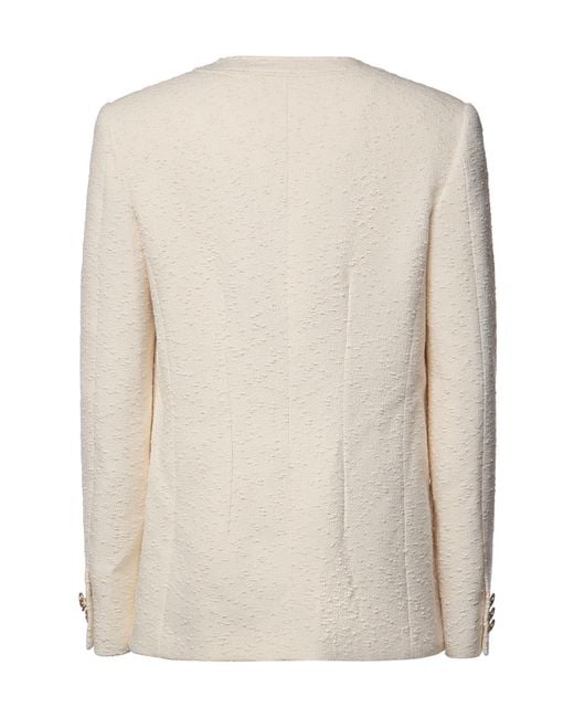 Alessandra Rich Natural Bow Detail Bouclé Blazer