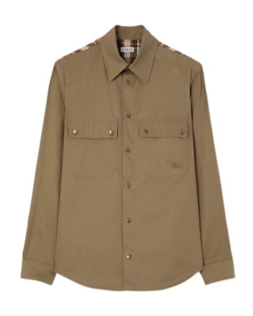Burberry Green Tropical Gabardine And Check Shirt for men