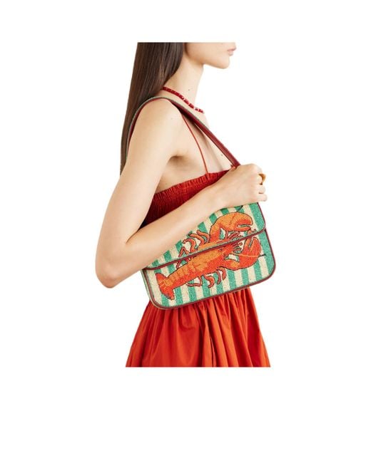 Staud White Lobster-Pattern Shoulder Bag