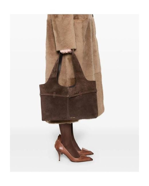 MANU Atelier Brown Buckle-Detail Suede Tote Bag