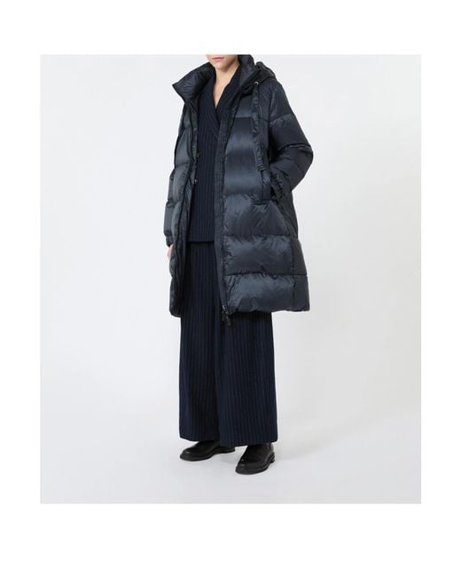 Max Mara Blue Long-Sleeved Hooded Down Jacket