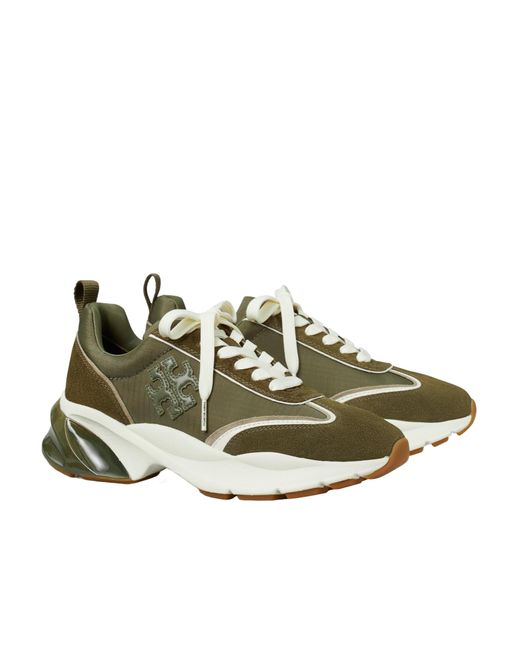 Tory Burch Green Logo-Patch Sneakers